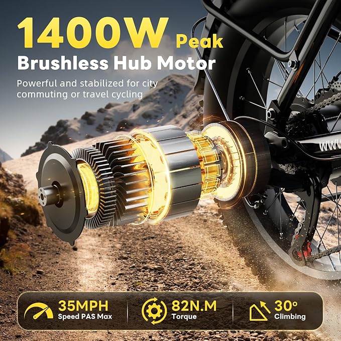 Electric Bike for Adults 1400W Peak, 48V 20AH(960WH) Removable Battery, 20"x4" Fat Tire Full Suspension 80 Miles Range Step-Thru 30+MPH Hunting Ebike, 7-Speed Dual Brakes Electric Bicycle