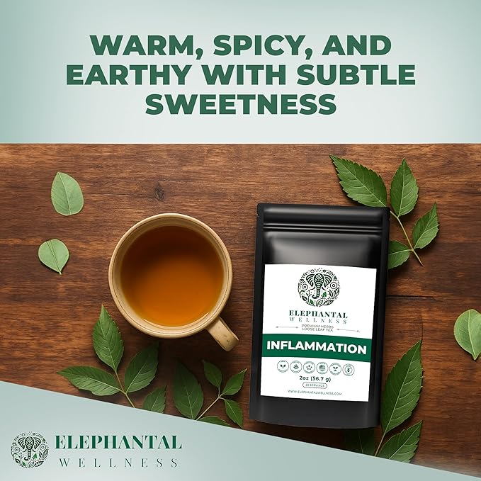 Elephantal Wellness Premium Inflammation Herbal Tea | Comfort & Mobility Blend with Turmeric, Boswellia, White Willow Bark & Ginger | Handmade, Non-GMO, Caffeine-Free Loose Leaf, 2oz, 20 Servings