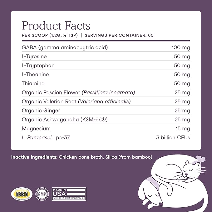 Fera Pet Organics Calming Supplement for Dogs & Cats - Vet Created - GABA & Ashwagandha Supplements Help Cat & Dog Stress or Hyperactivity -60 Scoops