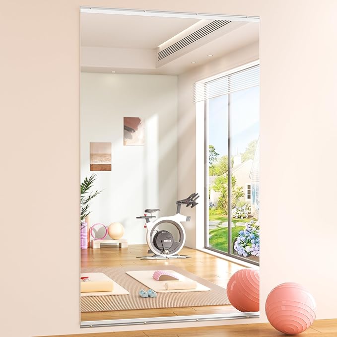 Hasipu Home Gym Mirror 95" L x 39" W - 1PC Large Full Body Mirror for Yoga, Wall-Mounted Mirrors for Fitness, Garage, Dance Studio, 0.16in Tempered Glass Frameless