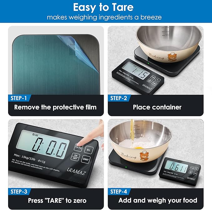 Food Scale with Detachable Display, 33lb Stainless Steel Kitchen Scales Digital Weight Grams and Ounces, Digital Food Scales for Kitchen, Baking Scale for Sourdough Bread Cooking, Weight Loss 1g/0.1oz