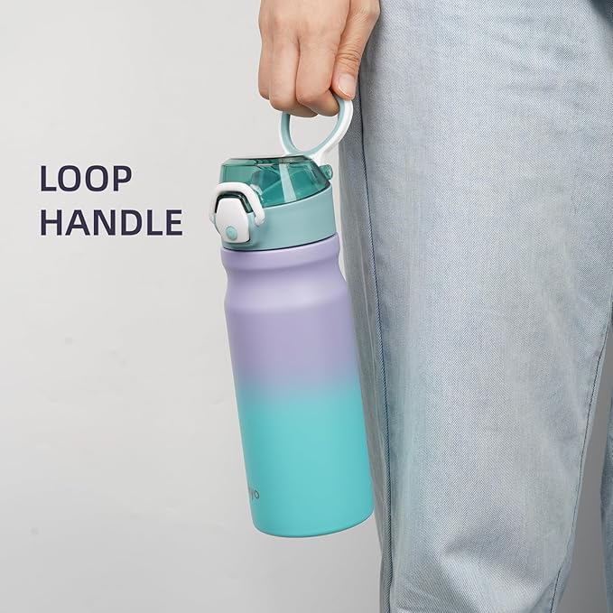 Insulated Water Bottle with Straw and Carry Loop,18 oz Stainless Steel Double Wall Vaccum Metal Water Flask with Leak-proof Lid,Oasis