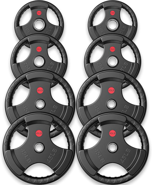 GIKPAL 2-inch Rubber Olympic Grip Weight Plates for Strength Training, Weightlifting in Home & Gym, Barbell Weights Plates Set (2.5/5/10/25/35/45 LB)