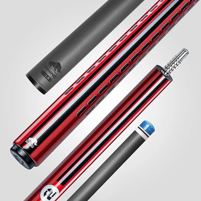 RHINO Nebula 2 Pool Cue - 100% Carbon Fiber Shaft & Composite Butt. Time Crystal Tip, Pro Taper Design, 12.4 mm,12.8 mm. 3/8-8 Joint, 3D Friction Grip. Low Deflection Pool Cue