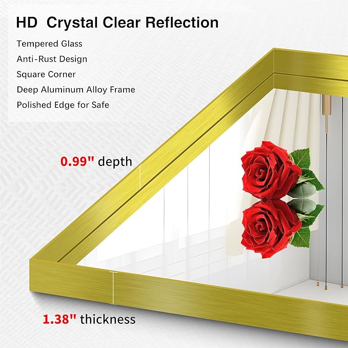 Gold Bathroom Mirror, 36x48 Inch Rectangular Framed Mirror, Large Wall Mounted Bathroom Vanity Mirror Over Sink for Bedroom,Restroom, Living Room, Hangs Vertically or Horizontally