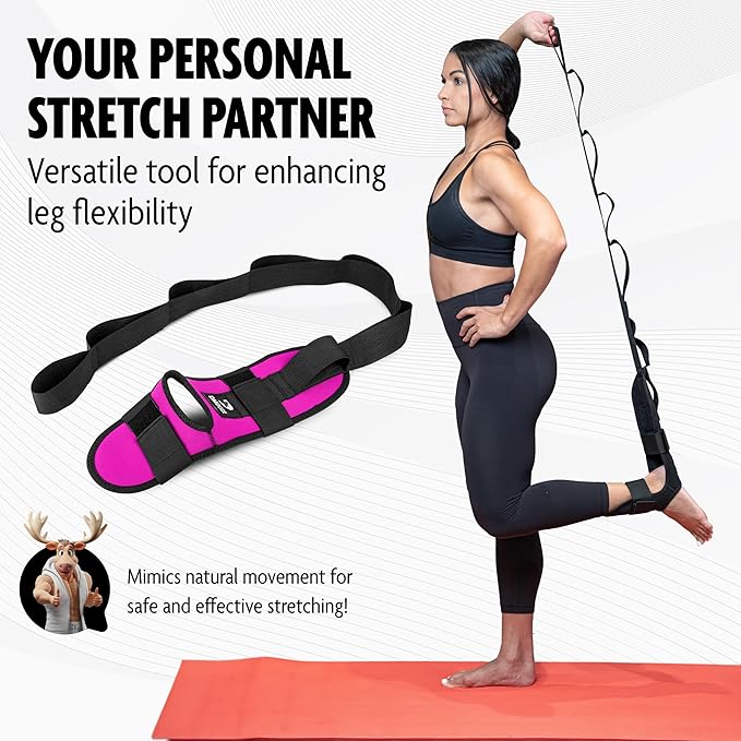 DMoose Fitness Foot & Calf Stretcher with Adjustable Padded Stretching Strap for Plantar Fasciitis, Hamstring, Heel Spurs and Achilles Tendonitis Relief - Yoga Leg Stretch Strap for Flexibility