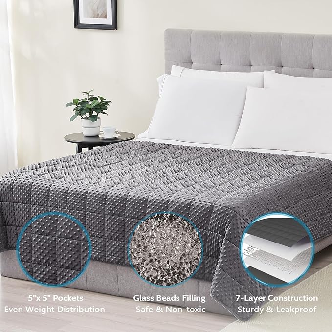 L'AGRATY Weighted Blanket for Adult - 60"x80" 20lbs Minky Dots Heavy Blanket with Glass Beads: Soft Breathable for All-Season Summer Fall Winter Thick Comfort for Sleeping