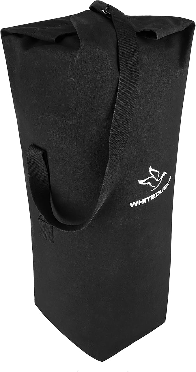 WHITEDUCK Top Load Canvas Folding Duffel Bag, Water Resistant Army Style Shoulder Bag for Men and Women- Gym, Sports, Travel, Hiking, Camping, Backpacking (Large 25" x 42",Black)