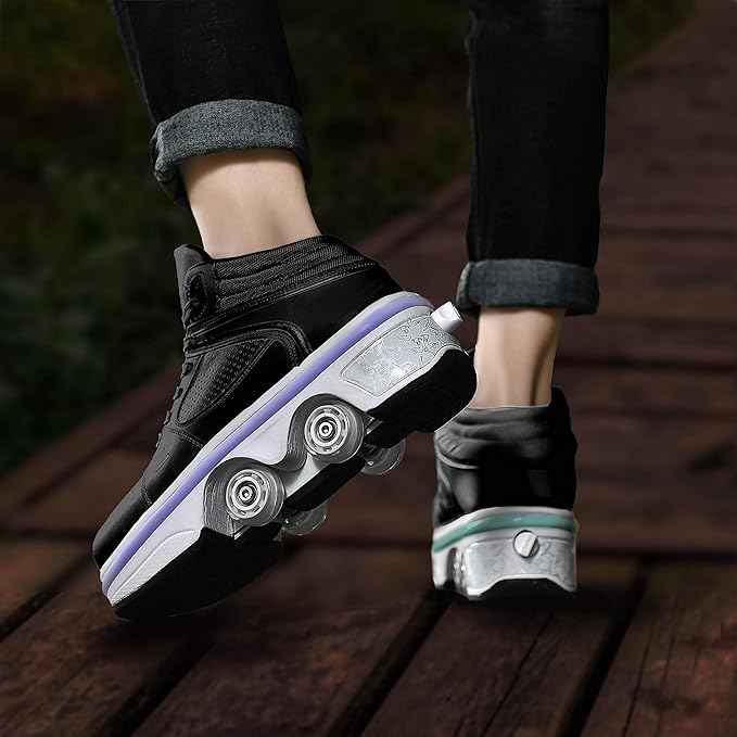 Double-Row Deform Wheel Automatic Walking Shoes Invisible Deformation Roller Skate 2 in 1 Removable Pulley Skates Skating Parkour