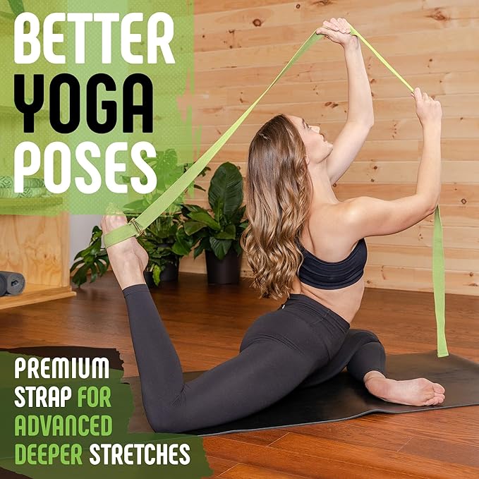 Gradient Fitness Yoga Strap, Friction-Less Easy-Feed Buckle, Super Soft Cotton/Polyester Blend Webbing, Free eGuide. (8 Feet)