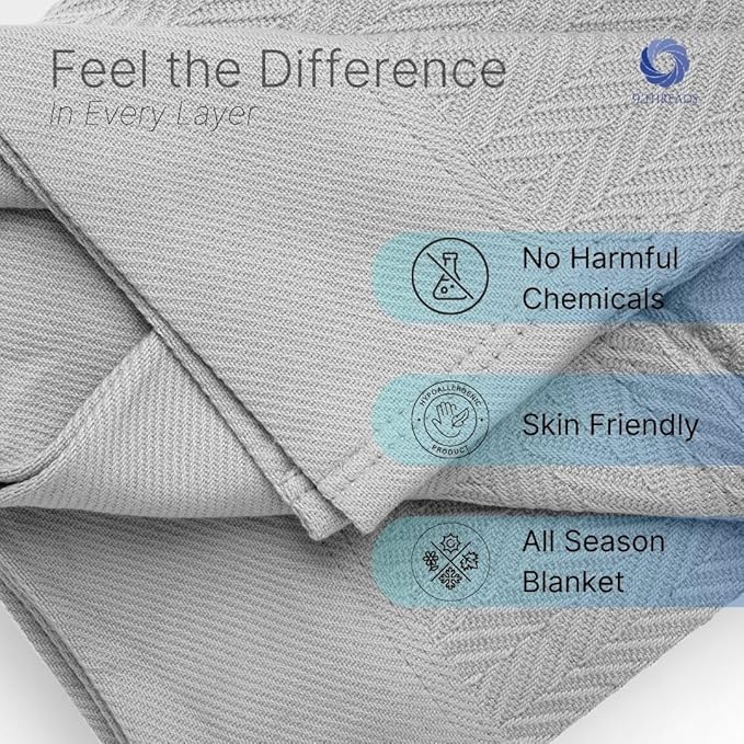 100% Cotton Herringbone Blankets, 66"X90" Twin, Throw Blanket for Bed, All Season Cotton Blanket, Cozy Blanket,Throws & Bed Blanket, Throw Blanket for Couch, Modern Home Decor -Scottish Grey