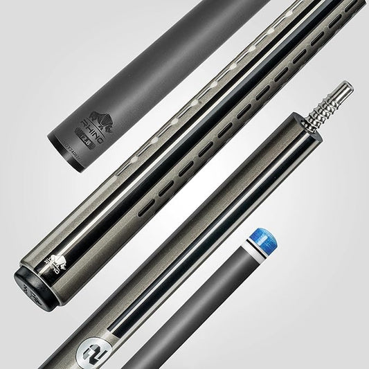 RHINO Nebula 2 Pool Cue - 100% Carbon Fiber Shaft & Composite Butt. Time Crystal Tip, Pro Taper Design, 12.4 mm,12.8 mm. 3/8-8 Joint, 3D Friction Grip. Low Deflection Pool Cue