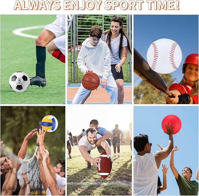 Libima 6 Pcs Multi Sport Ball Set Official Size Football, Basketball, Soccer, Volleyball, Playground Ball, Baseball with Sports Equipment Bag Pump for Teen Adult Christmas School Gift