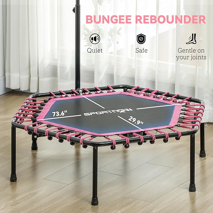 Soozier 45" Rebounder Trampoline for Adults, Mini Trampoline Indoor with Colorful LED Lights and Adjustable Handle, Quiet and Safe Bungee Rebounder
