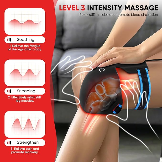 Red Light Therapy for Knee Pain Relief,Vibration Knee Massager with 660nm&850nm,3 in 1 Heated Knee Brace for Knee/Joint/Elbow/Shoulder,Rechargeable Near Infrared Light Therapy Device