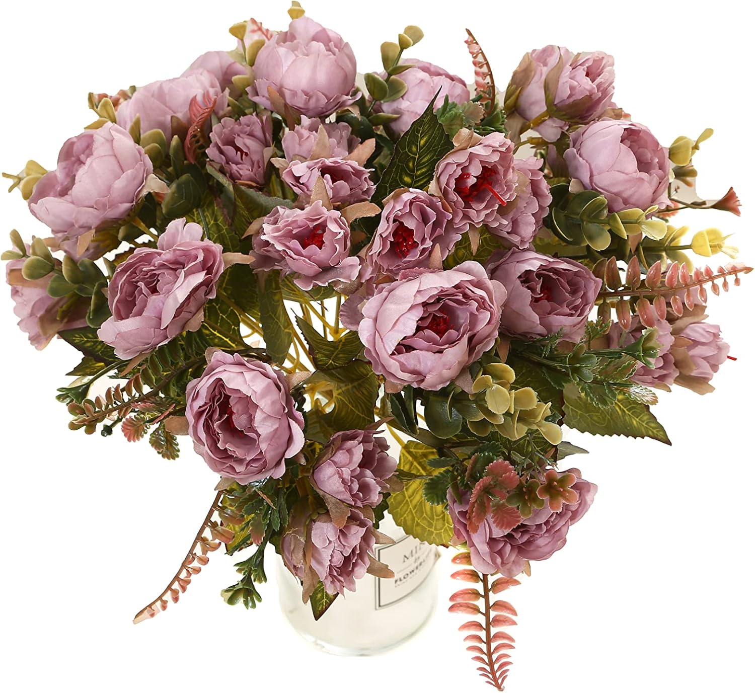 Artificial Flowers Vintage Fake Peony Flowers Silk Mini Plastic Peony Bridal Flowers for DIY Wedding Bouquets Home Decorations 2 Packs(Light Purple)