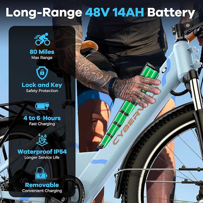 DriftGod 26" Electric Bike for Adults – Powerful 1000W Motor, 48V Removable Battery, 7-Speed, Front Suspension & LCD Display – Commuter and Mountain EBike for Women