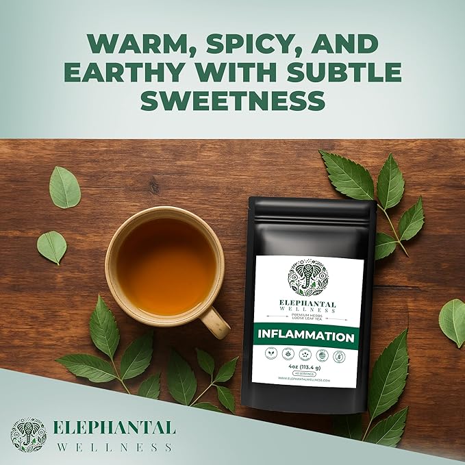 Elephantal Wellness Premium Inflammation Herbal Tea | Comfort & Mobility Blend with Turmeric, Boswellia, White Willow Bark & Ginger | Handmade, Non-GMO, Caffeine-Free Loose Leaf, 4oz, 40 Servings