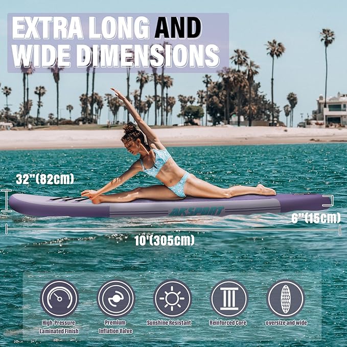 AKSPORT Inflatable Stand Up Paddle Board, SUP Board with All Accessories, Wide Stable Design, Non-Slip Deck, Inflatable Paddle Boards for Youth & Adult