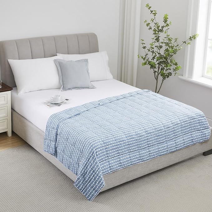 L'AGRATY Weighted Blanket - 60"x80" 15lbs Cooling Breathable Heavy Blanket Microfiber Material with Glass Beads for Adult All-Season Summer Fall Winter Soft Thick Comfort