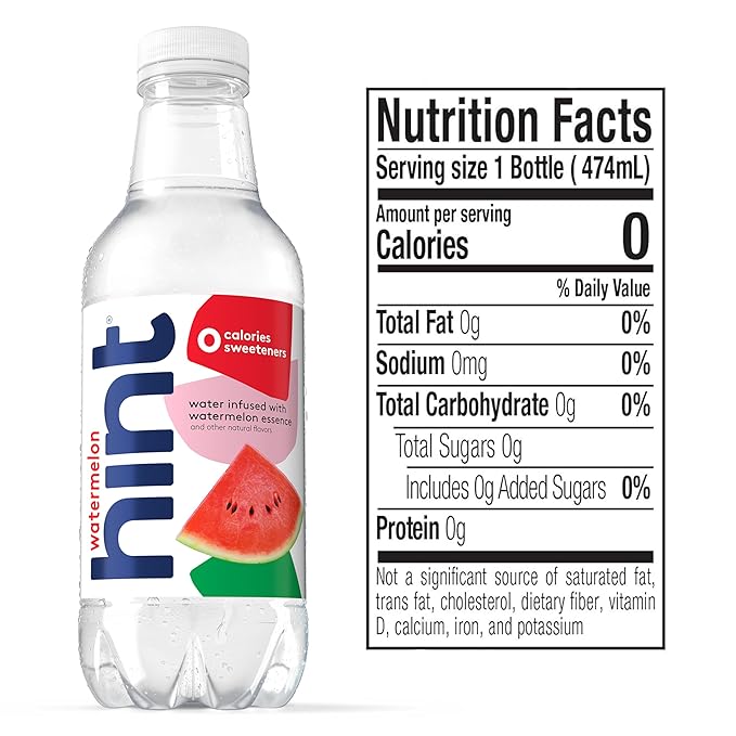 Hint Fruit-Infused Bottled Water, Watermelon - Sugar Free Flavored Water with Zero Calories, Naturally Flavored, and No Artificial Sweeteners - 16 Fl Oz (Pack of 12)