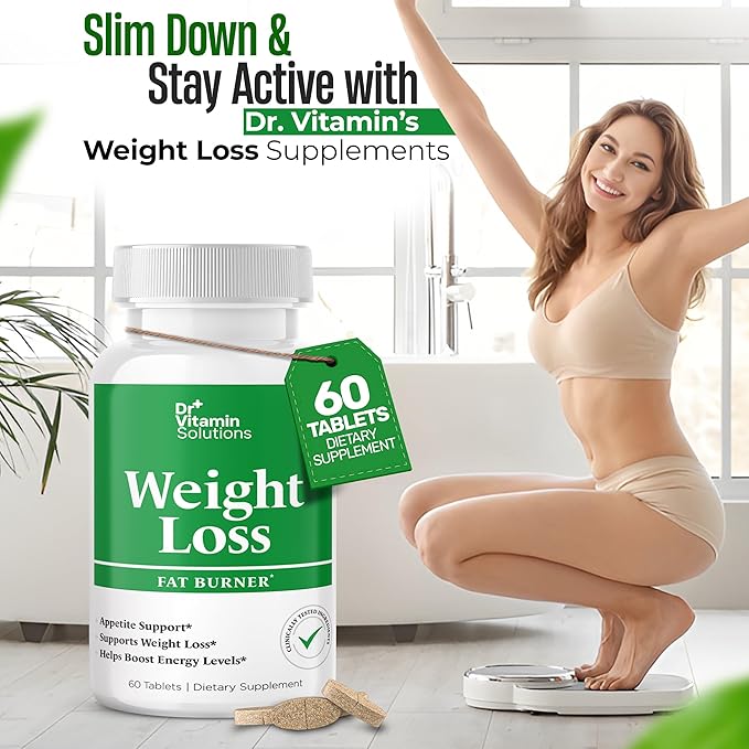 DR VITAMIN SOLUTIONS Fat Burner for Women & Men - Weight Loss Supplements with Green Tea Extract, Chromium, Vitamin B6 - Energy Booster, Belly Fat Burner & Appetite Suppressant Diet Pills - 60 Tablets