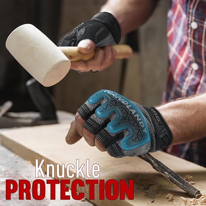 HANDLANDY Fingerless Work Gloves for Men, Padded Half Finger Tactical Mechanics Gloves, Utility Trucker Driver Gloves (Grey, X-Large (Pack of 1))