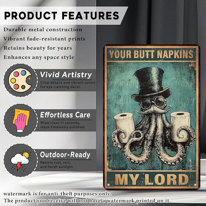 Funny Octopus Retro Metal Tin Sign Nautical Bathroom Decor Toilet Restroom Funky Home Decor Wall Art Sign 12 * 8inch