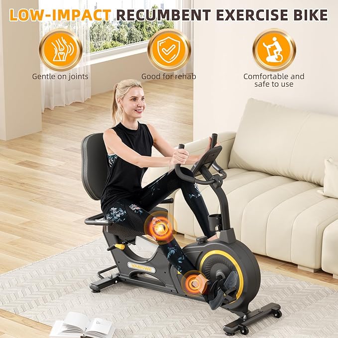 VANSWE Recumbent Exercise Bike, Recumbent Stationary Bikes for Home 400 LBS Weight Capacity, Exercise Bike for Home Seniors with Smart App and Bluetooth Connectivity, LED Display, Pulse Handle