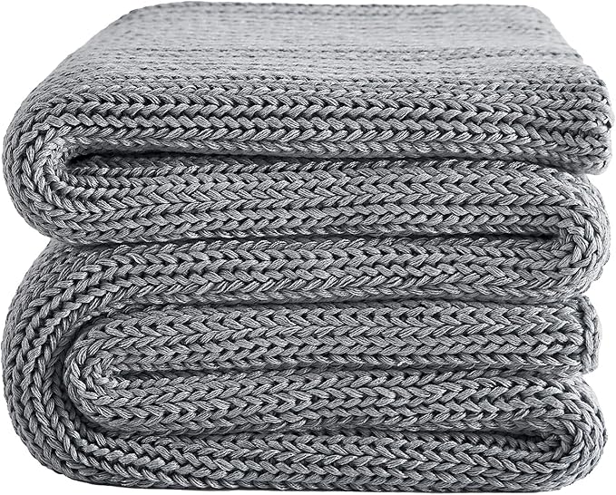 L'AGRATY Knitted Weighted Blanket - 60"x80" 20lbs Cooling Chunky Knit Heavy Blanket for Adults Braided Crochet Throw Thick Cable Yarn Knit Decorative No Beads Evenly Weighted Machine Washable