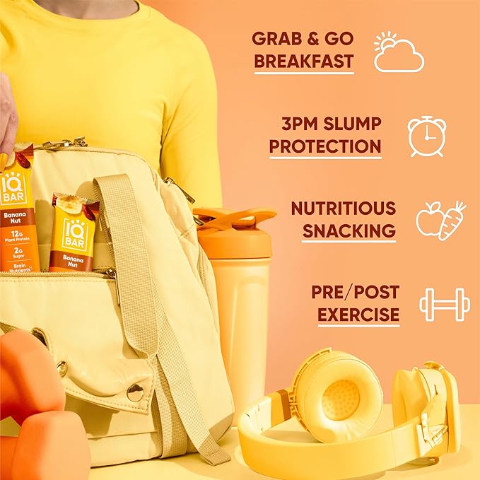 IQBAR Brain and Body Plant Protein Bars - Banana Nut - 36-Count Low Carb - Gluten Free, High Fiber, Vegan Snacks - Low Sugar Meal Replacement