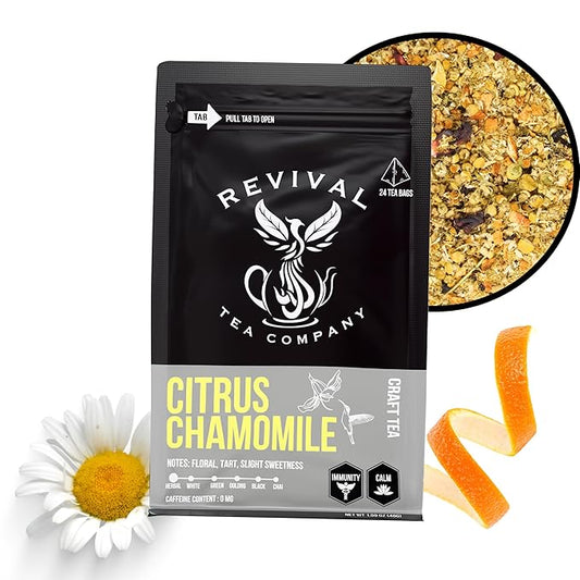 Revival Tea Company Citrus Chamomile Tea - Herbal Tea Blend of Chamomile Flowers and Orange Peel - Caffeine Free - 24 Tea Bags