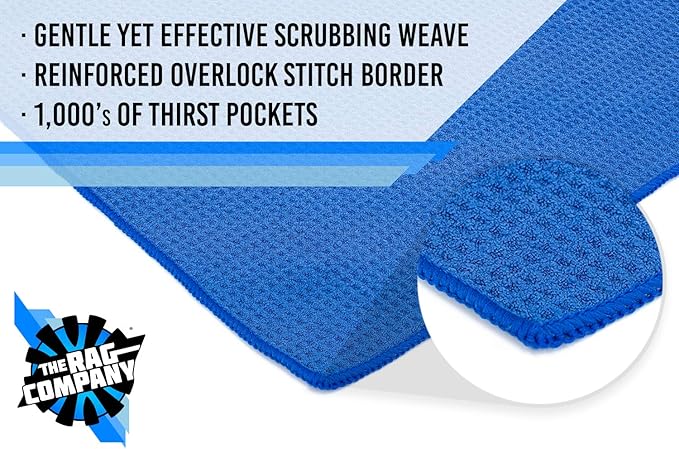 The Rag Company - Standard Waffle Weave Microfiber Towels (2-Pack) Detailing, Window, Glass and Drying, Wax & Polish, Lint-Free, Streak-Free, 370gsm, 16in x 24in, Royal Blue