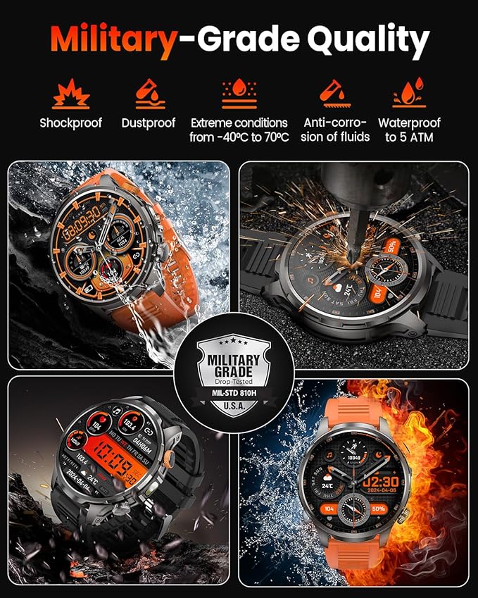 Smart Watches for Men, Military Smart Watch for Android & iPhone, 100 Days Battery Life/Call/Answer 1.91'' Mens Waterproof Fitness Tracker with Heart Rate, Sp02, Sleep Monitor, 100+ Sports Mode