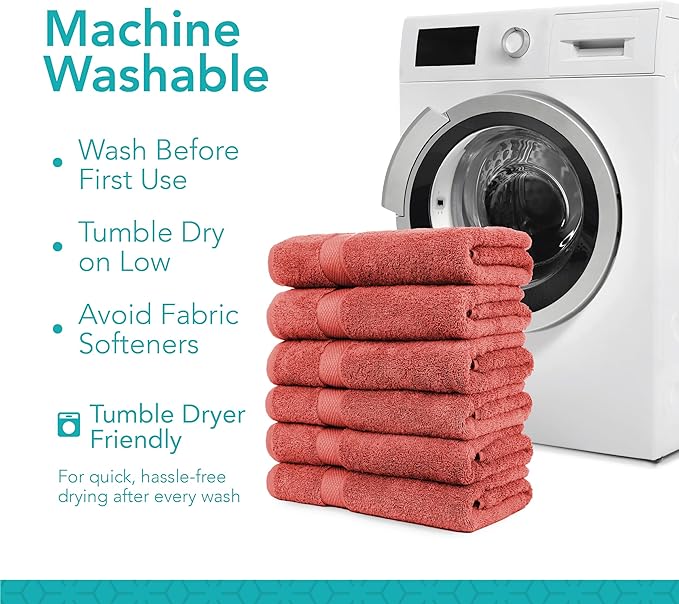 Pleasant Home Bath Towels Set of 6 (24” x 50”) 100% Cotton, 515 GSM | Lightweight, Soft & Absorbent Luxury Towels for Bathroom | for Gym, Pool & Spa | 6 Pack, Red