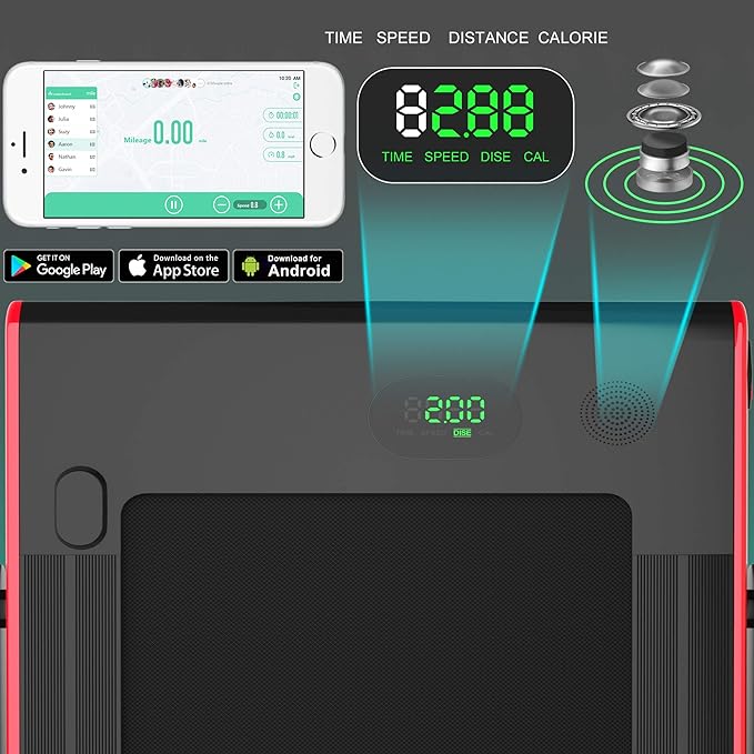 GYMAX Walking Pad, 2.25HP Foldable Treadmill with Smart App & Remote Control, Bluetooth LED Monitor, Small Spaces Compact Running Machine, Folding Portable Under Desk Treadmill for Home Office