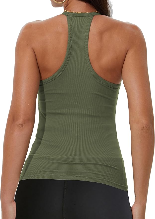 iGENJUN Workout Tops for Women Racerback Basic Tank Summer 2025 Camisole V Neck Slim Fit Ribbed Sleeveless