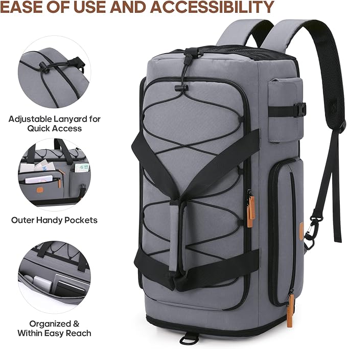 Gym Bag for Men and Women with Shoe & Laptop Compartment, 3-in-1 Sports Travel Duffel Bag Anti-Theft Weekender Carry-On Backpack for Airplane & Workout, Overnight Travel Bag,35L (Dark Grey, Medium)