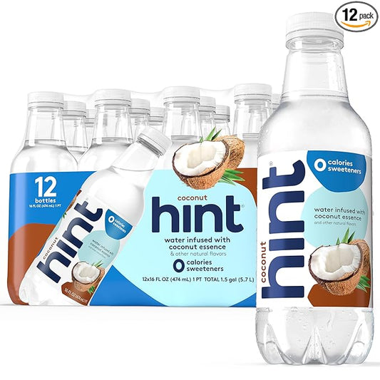 Hint Fruit-Infused Bottled Water, Coconut - Sugar Free Flavored Water with Zero Calories, Naturally Flavored, and No Artificial Sweeteners - 16 Fl Oz (Pack of 12)