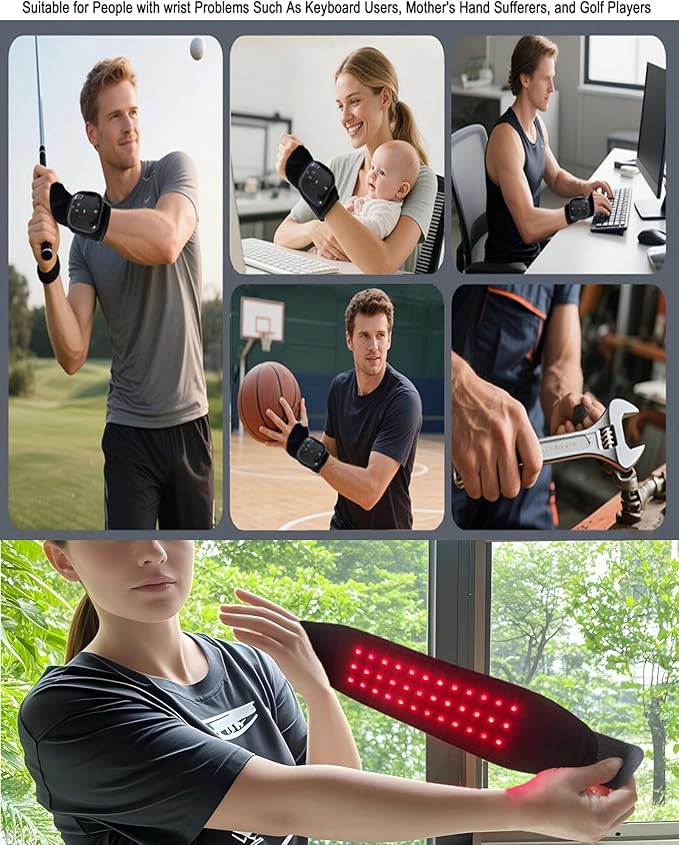 Red Light Therapy Wristband with Heat & Massage, Red Light Therapy Belt - 36 LED Lights, 5 Massage Levels & 3 Heat Settings, Rechargeable Portable Design(1Pce Black)