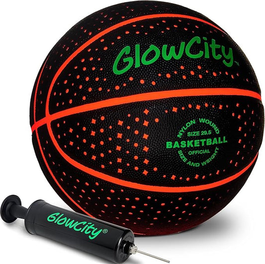 GlowCity Glow in The Dark Basketball for Teen Boy - Glowing Red Basket Ball, Light Up LED Toy for Night Ball Games - Sports Stuff & Gadgets for Kids Age 8 Years Old and Up. Great Gift for Boys & Girls