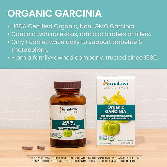 Himalaya Organic Garcinia Cambogia Herbal Supplement, Appetite Support, Lipid Metabolism, Weight Support, USDA Organic, Non-GMO, Vegan, 600 mg, 60 Plant-Based Caplets, 2 Pack