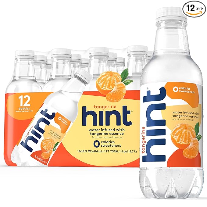 Hint Fruit-Infused Bottled Water, Tangerine - Sugar Free Flavored Water with Zero Calories, Naturally Flavored, and No Artificial Sweeteners - 16 Fl Oz (Pack of 12)
