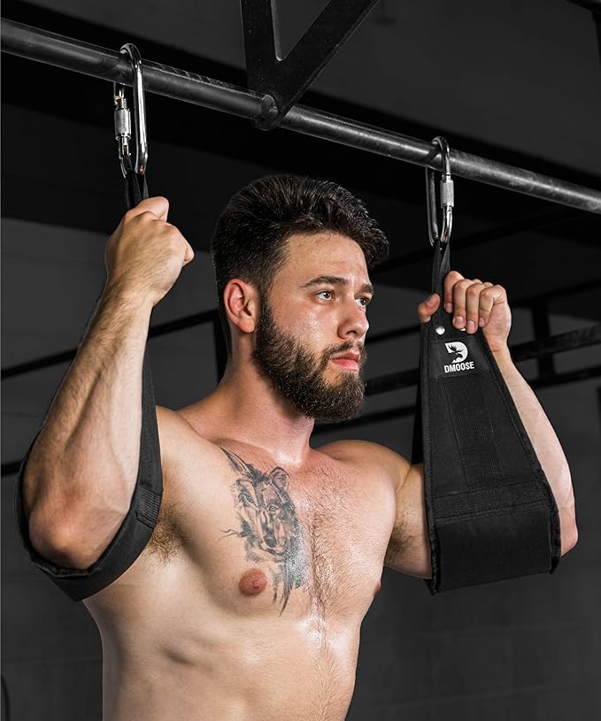 DMoose Fitness Hanging Ab Straps for Pull Up Bar & Core Strength Training - Soft Padded Exercise Straps for Ab Swing & Leg Raises, Hang Bar Strap with 2 Steel Carabiners - Abs Equipment for Home & Gym