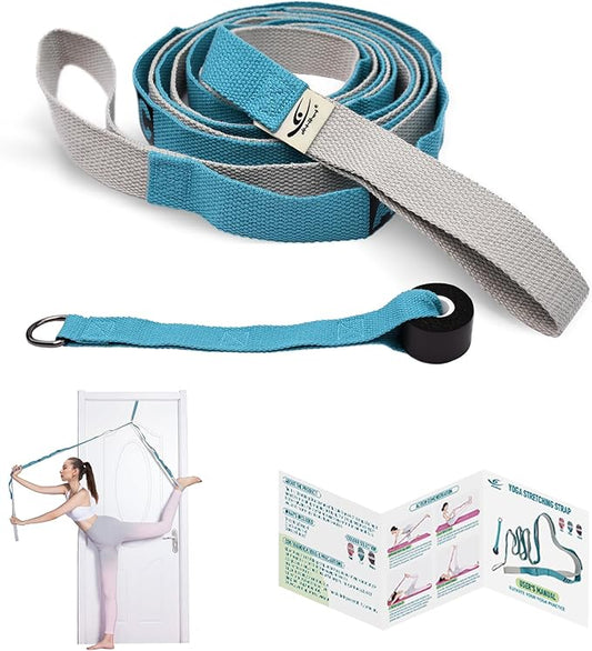 HiRui Stretching Strap Yoga Strap with Door Anchor, 14-Loops Non-Elastic Stretch Straps for Physical Therapy, Pilates, Dance, Gymnastics | Stretch Band with Workout Guide for Women & Men