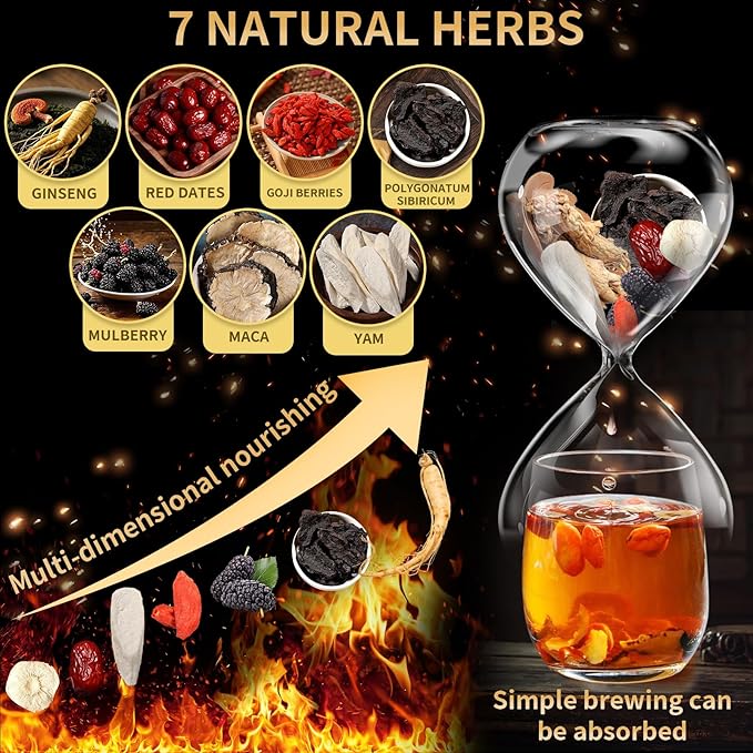 Fangkic Kidney Tea Formula Ginseng Six Treasure, (240g/1Box) Ginseng Five Treasure Aid Root Men's Kidney Cleanse Detox Tea, 7 Precious Organic Ingredient Formula, Chinese Herbal