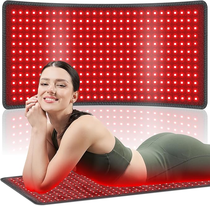 Red Light Therapy Pad for Body 406 LEDs 660nm & 850nm, 60W Foldable Near Infrared Light Mat with 5 Level Heating Mode, Smart Temp & Timer, Back, Waist, Shoulder Muscle & Pain Relief