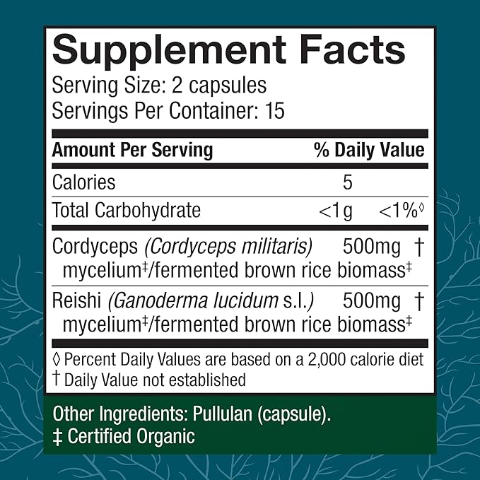 Host Defense CordyChi Capsules - Energy & Immune Support Supplement - Cordyceps & Reishi Mushroom Supplement for Relaxation & Respiratory Support - Aids Against Tiredness - 30 Capsules (15 Servings)*