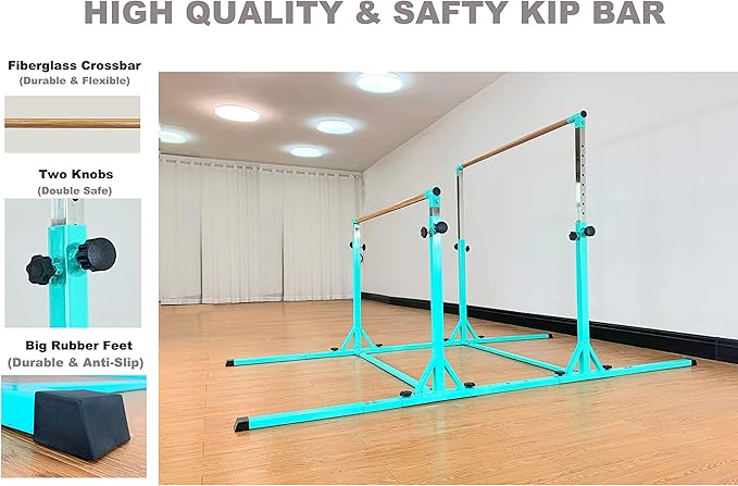 Gymnastics Double Horizontal Bars 3Play Parallel Bars Uneven Bars Gymnastics Training Kip Bar with 304 Stainless Steel Regulating Arms & Fiberglass Rail for Indoor Outdoor Home Club Use