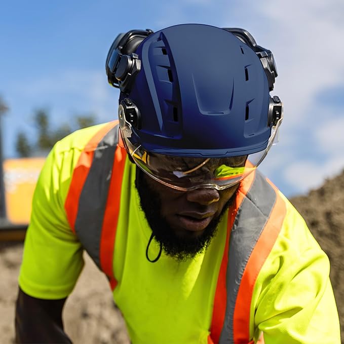 GE Safety Helmet, Impact Absorbing Tech, Adjustable Ratchet, ANSI Type 1, Memory Foam Padding, Hard Hats Protection, Lightweight, Durable, Chin Strap, Comfortable Fit OSHA Approved